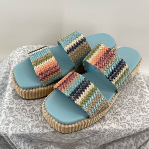 Marc Fisher Baby Blue Colorful Striped Women's Sandals Platform Slip On 9